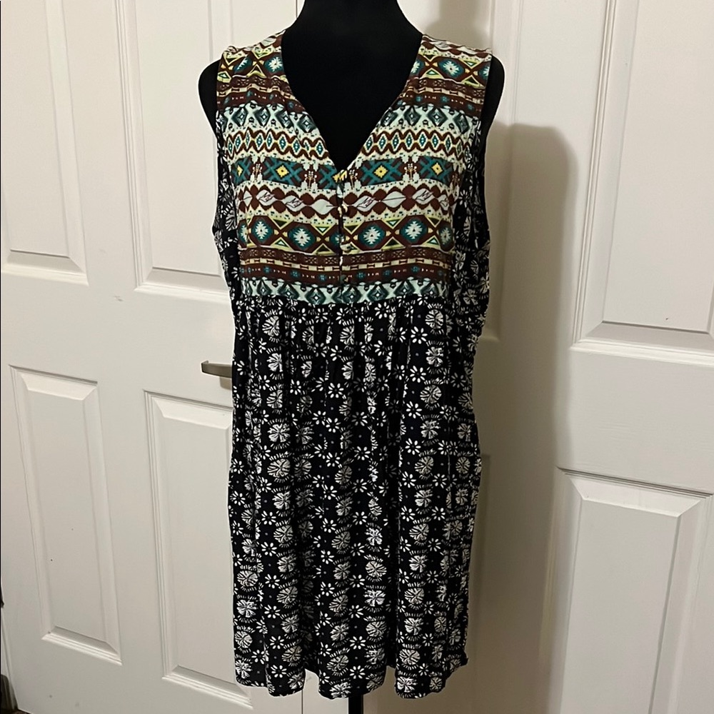 Umgee Black and Brown Patterned Midi Dress